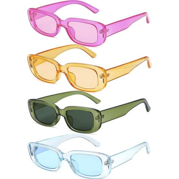 4 Pack Retro Sunglasses Vintage Sunglasses Small Square Rectangle 90s Glasses - Picture 1 of 7